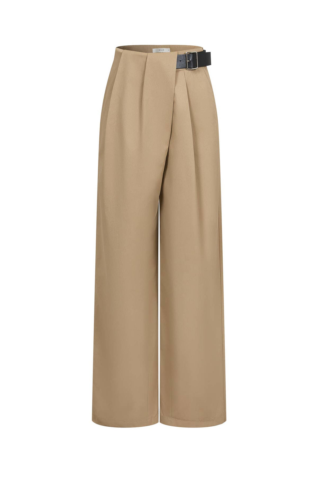 Woven Asymmetrical Pleated Pants with  Belt