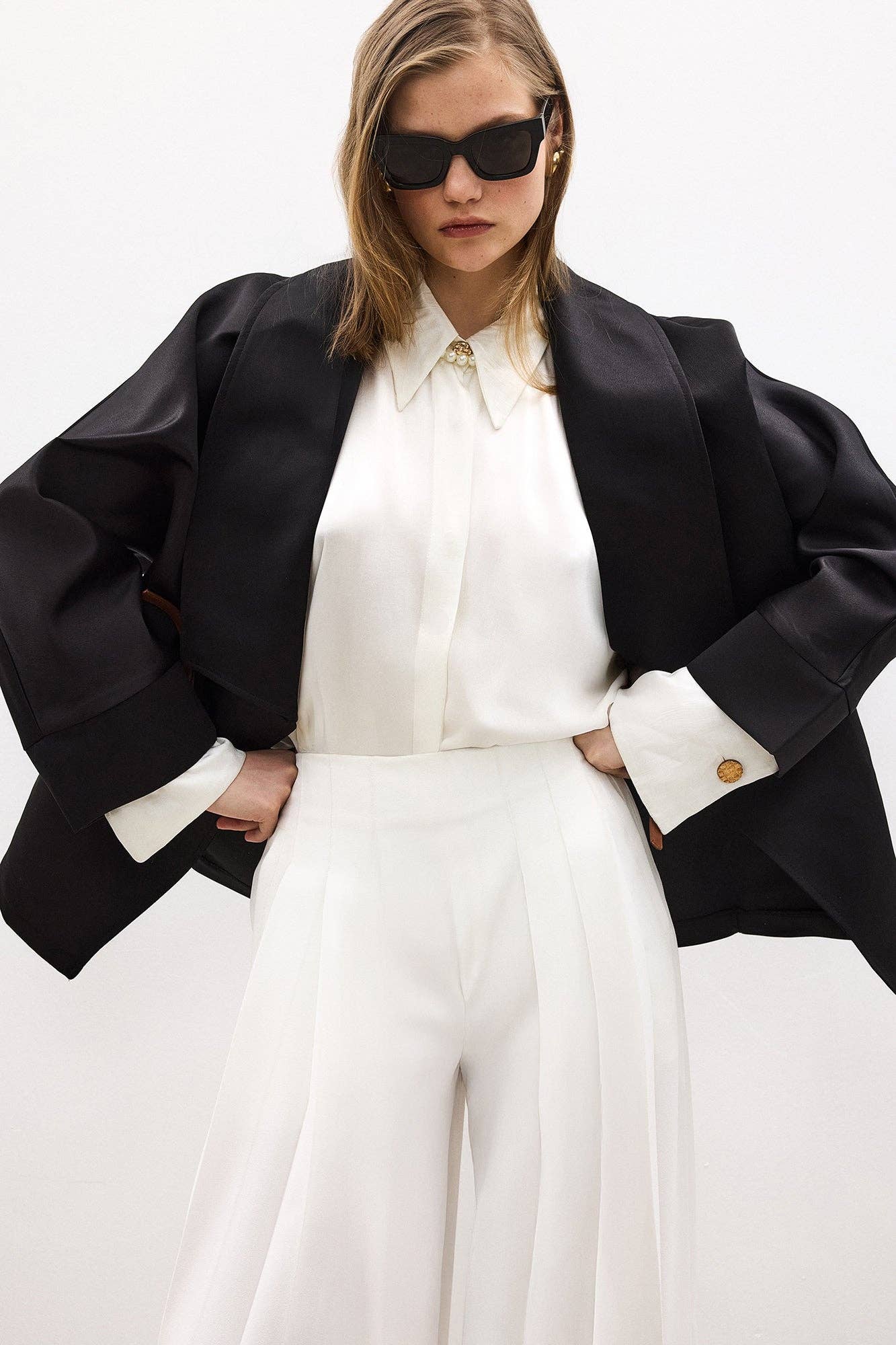 Satin Wrap Jacket with Leather Belt