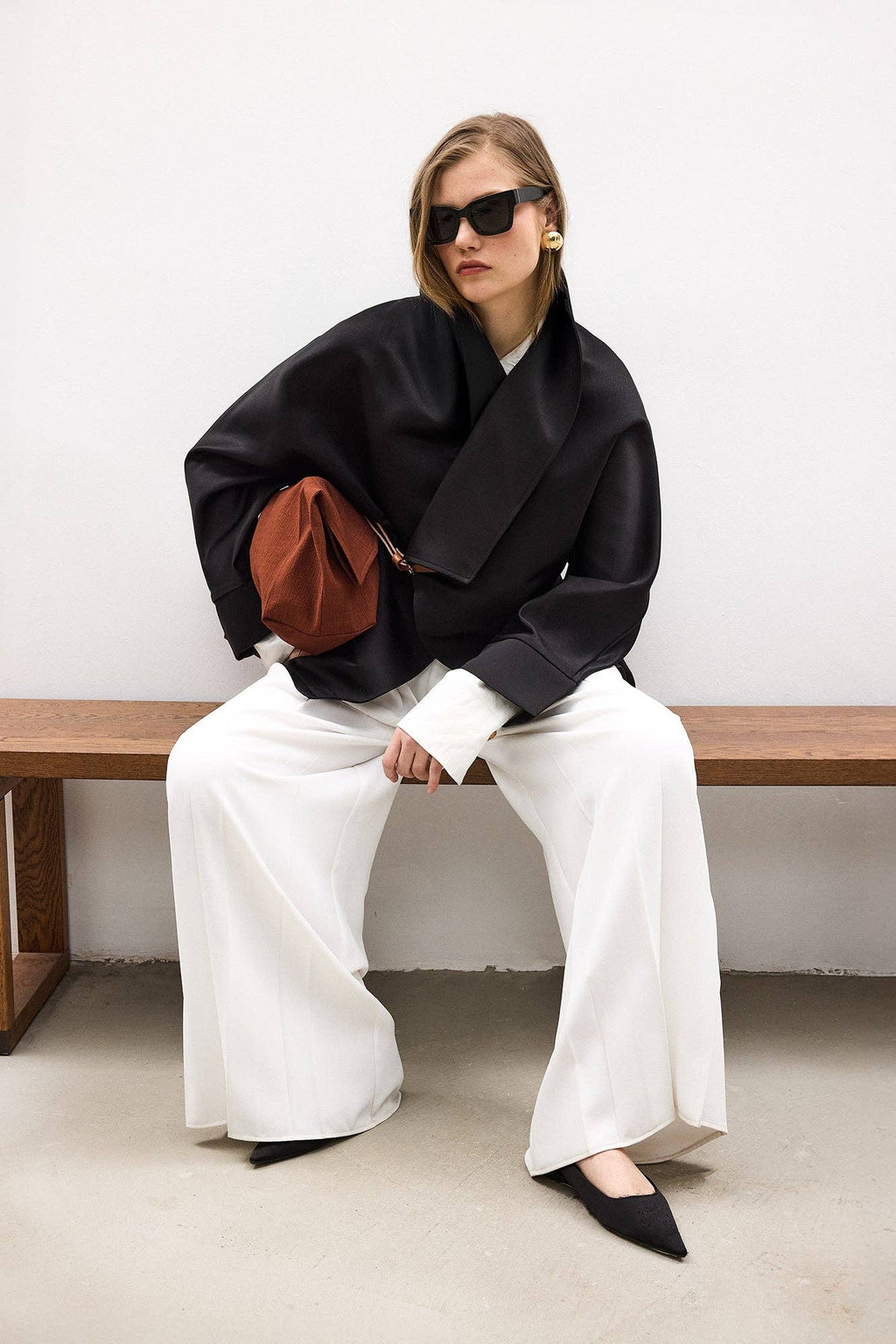 Satin Wrap Jacket with Leather Belt
