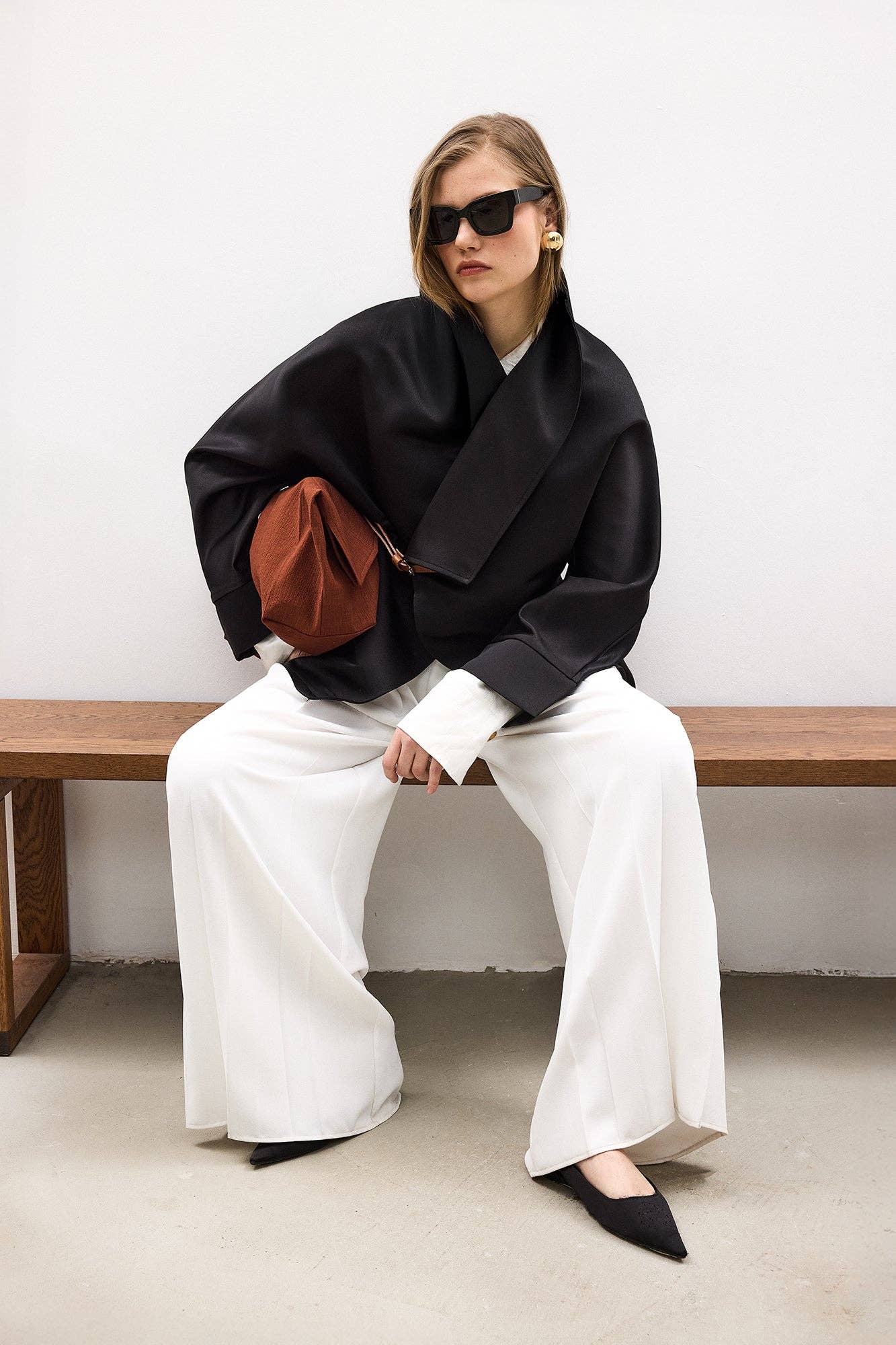 Satin Wrap Jacket with Leather Belt