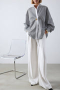 Striped Asymmetric  Shirt - Cotton Blend Oversized