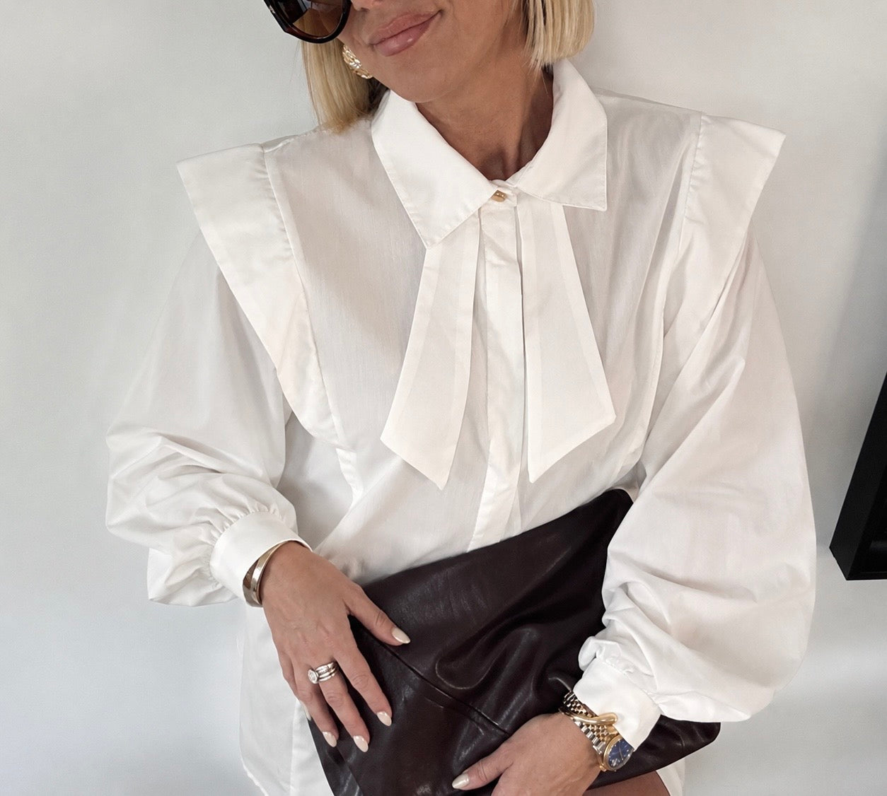 Poplin Shirt with Statement Collar and Puff Sleeves