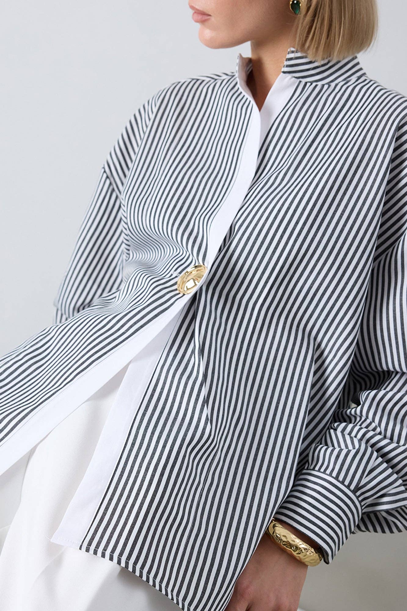 Striped Asymmetric  Shirt - Cotton Blend Oversized