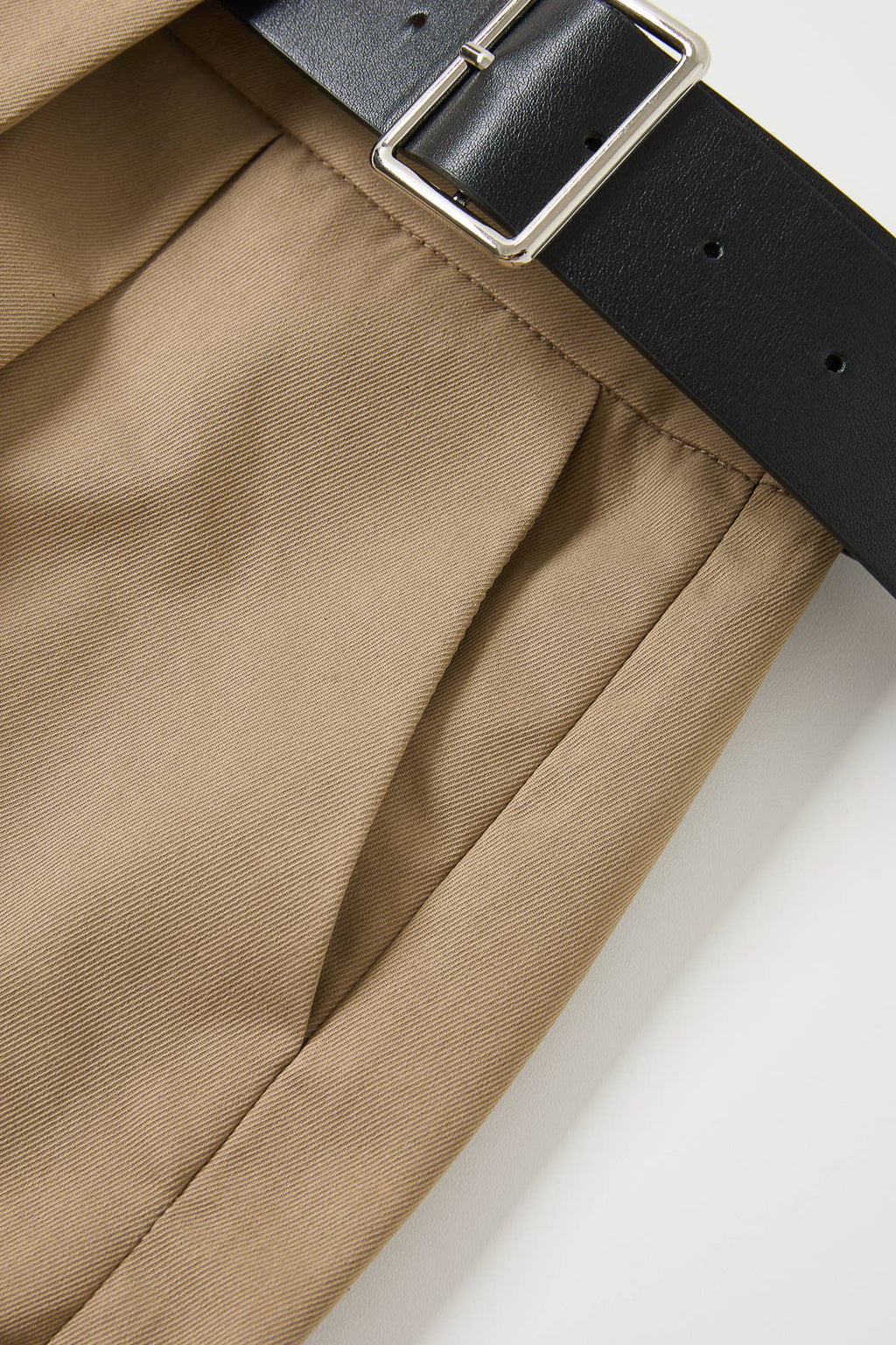 Woven Asymmetrical Pleated Pants with  Belt