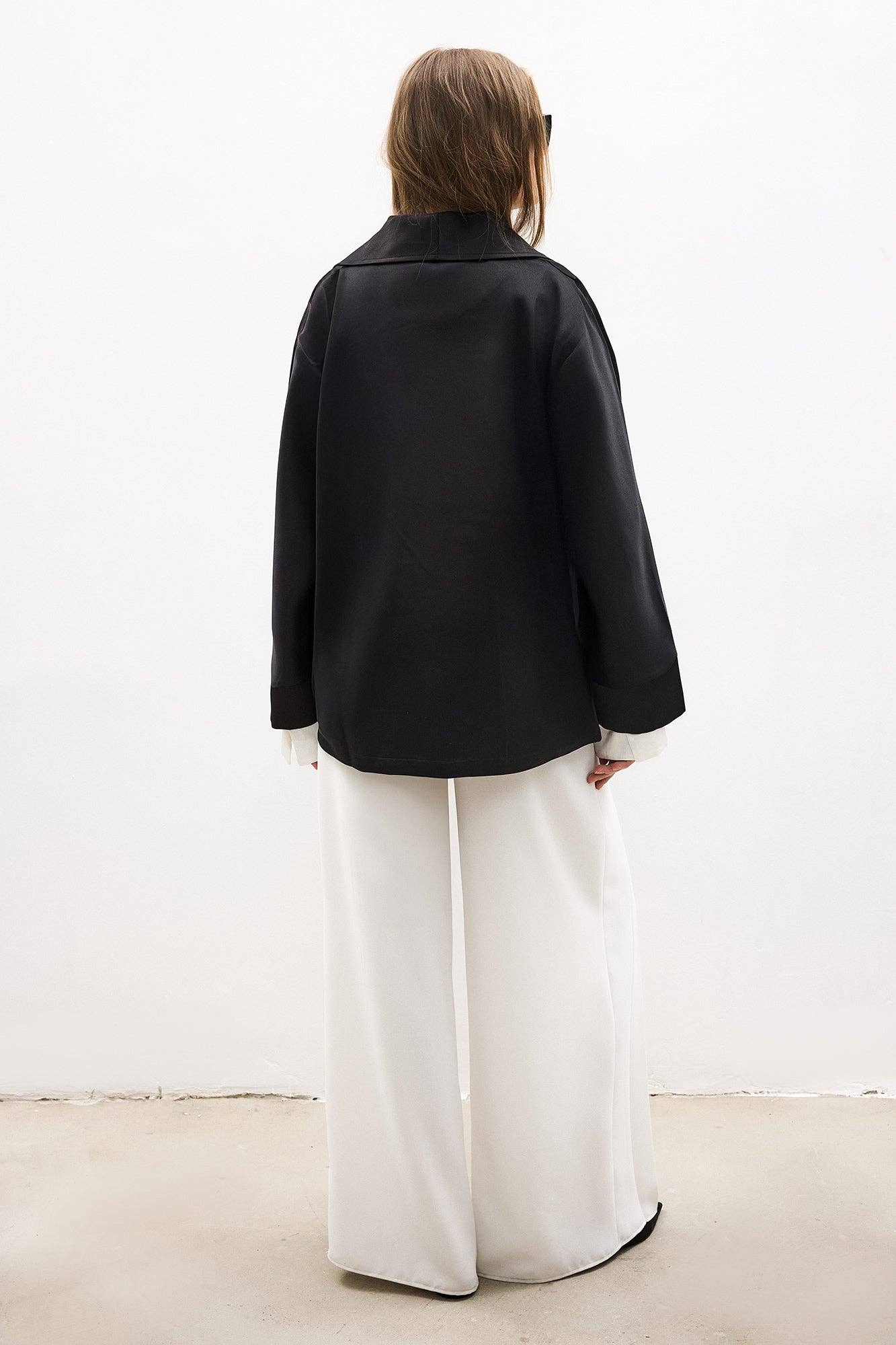 Satin Wrap Jacket with Leather Belt